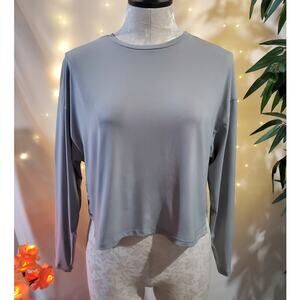 Zara Woman Basic Cropped Grommet Crewneck Top Size S Long Sleeve Gray Soft